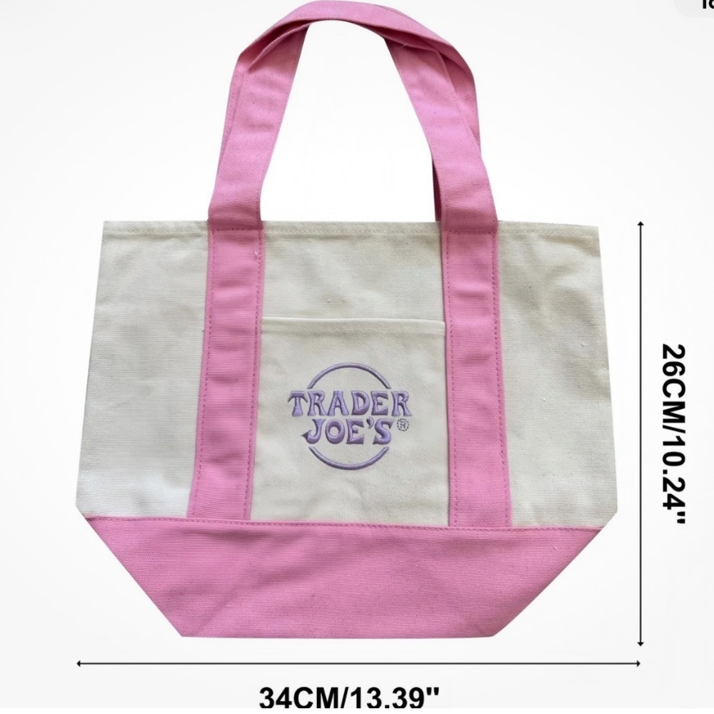 Trader Joe’s Mini Pastel Canvas Tote Bag Set Of 2 Easter Spring ~ Pink/Purple 🩷💜 - Picture 4 of 6